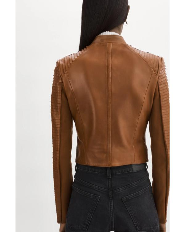 Jen Jacob Beyond The Gates Brown Leather Biker Jacket - Image 3
