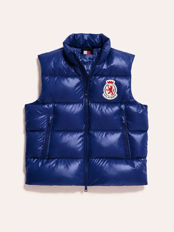 Jung Hae-in RWB Crest Shiny Down Blue Puffer Vest - Image 3