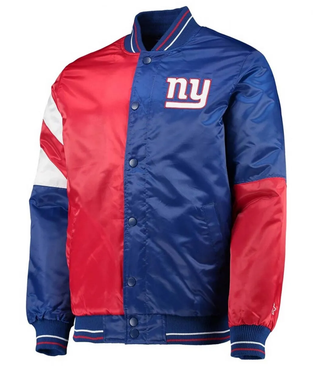 Leader Red and Blue NY Giants Full-Snap Satin Varsity Jacket