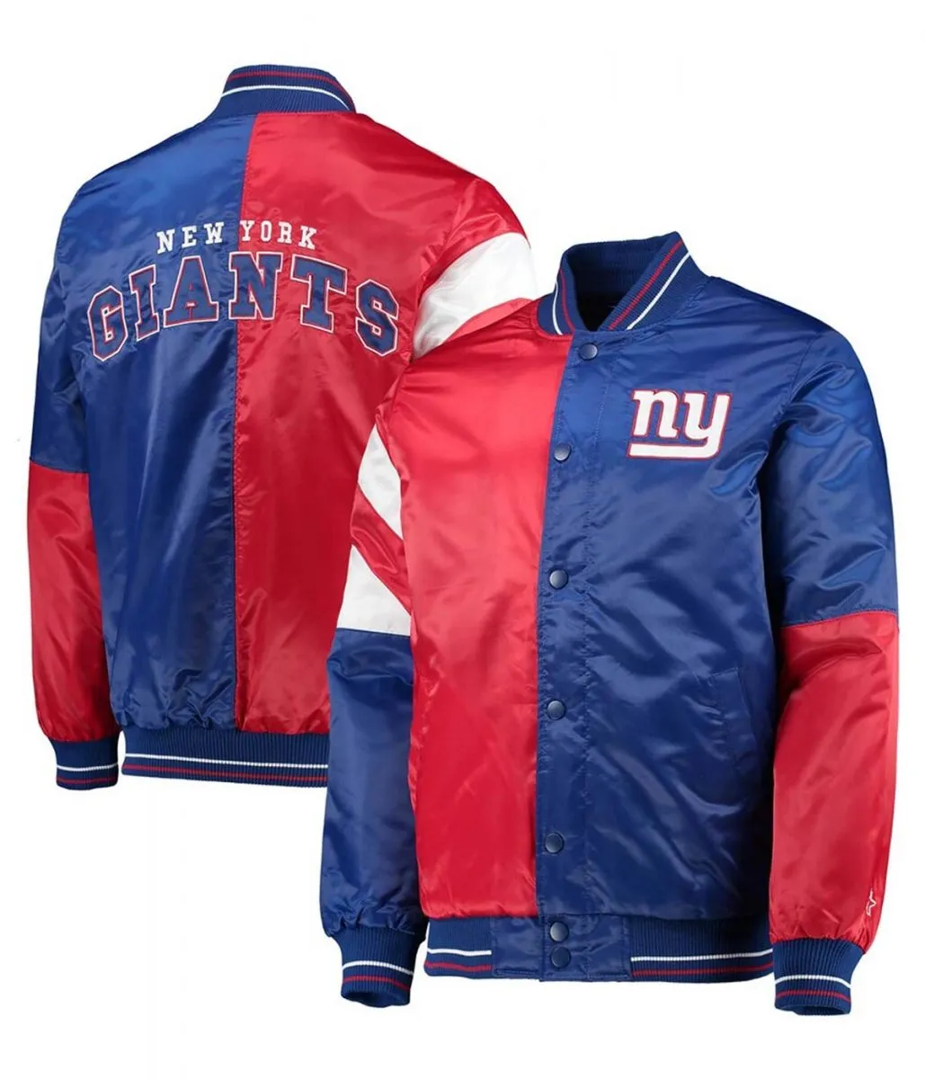 Leader Red and Blue NY Giants Full-Snap Satin Varsity Jacket - Image 3