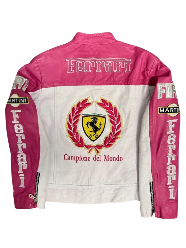 Ferrari Pink and White Racing Leather Jacket - Image 2
