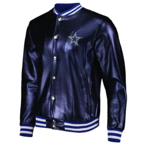 Metallic Navy Dallas Cowboys Leather Jacket