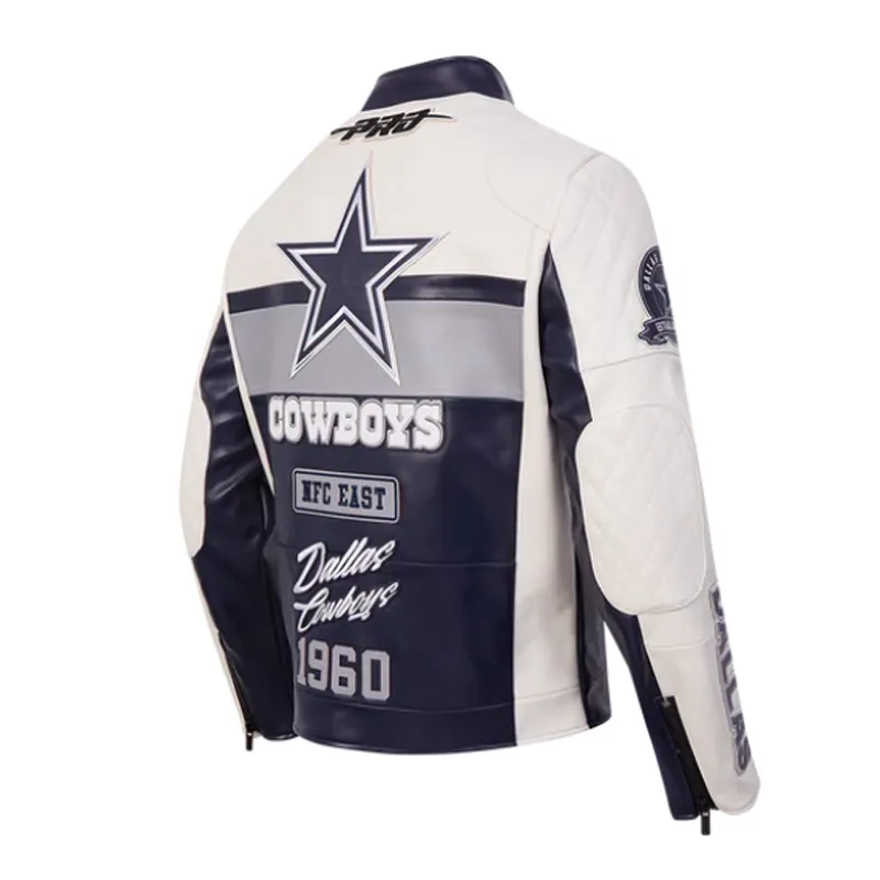 Moto Dallas Cowboys Navy and White Leather Jacket - Image 4