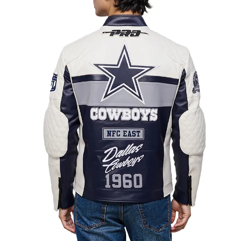 Moto Dallas Cowboys Navy and White Leather Jacket - Image 2