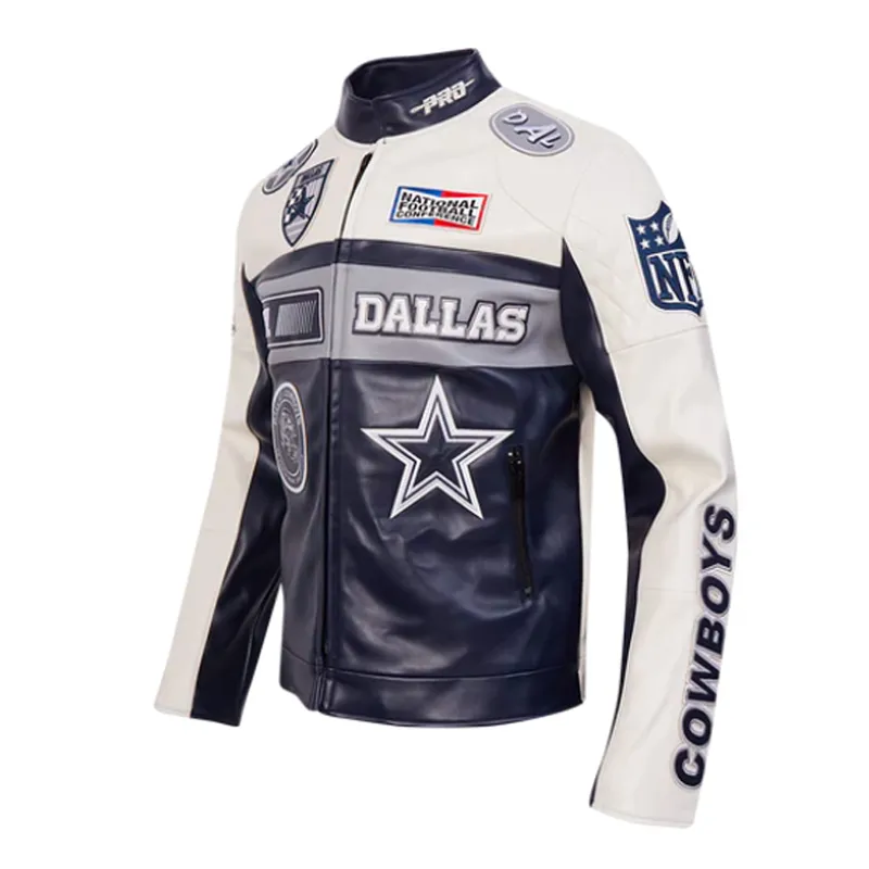 Moto Dallas Cowboys Navy and White Leather Jacket - Image 3