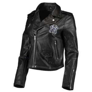 NY Biker Yankees Black Genuine Leather Jacket