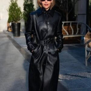 NYC 2026 Emilia Clarke Leather Trench Coat