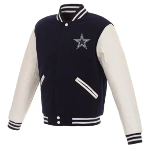 Navy Blue and White Dallas Cowboys Varsity Jacket