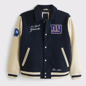 Navy and Eggshell NY Giants Varsity Bomber Jacket