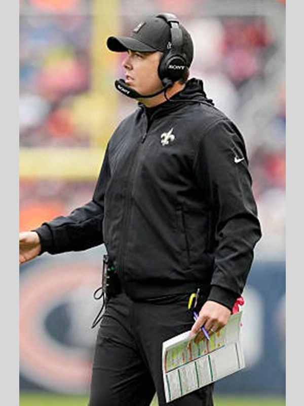 New Orleans Saints Coach Kellen Moore Black Satin Jacket - Image 2