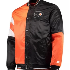 Philadelphia Flyers Leader Black/Orange Full-Snap Varsity Satin Jacket