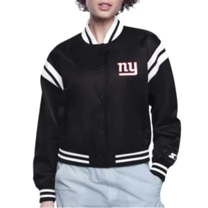 Printed Logo NY Giants Black Varsity Satin Jacket