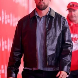 Raiders vs Chiefs Pregame Travis Black Leather Jacket