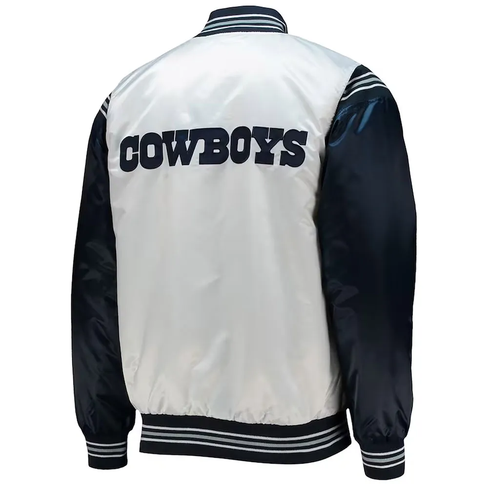 Renegade Throwback Dallas Cowboys White Navy Satin Jacket - Image 3