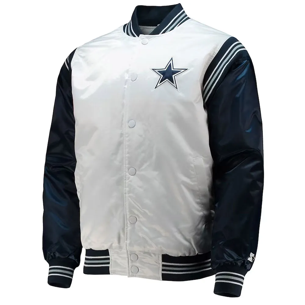 Renegade Throwback Dallas Cowboys White Navy Satin Jacket