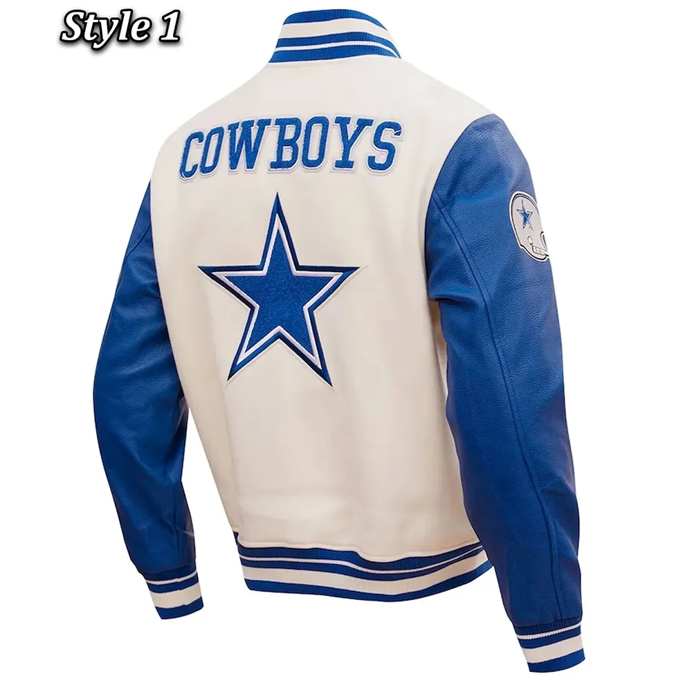 Retro Classic Dallas Cowboys Varsity Cream Jacket - Image 2