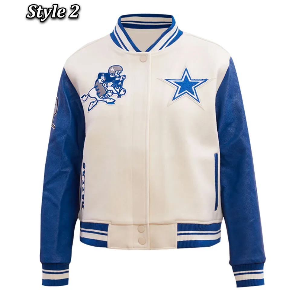 Retro Classic Dallas Cowboys Varsity Cream Jacket - Image 3