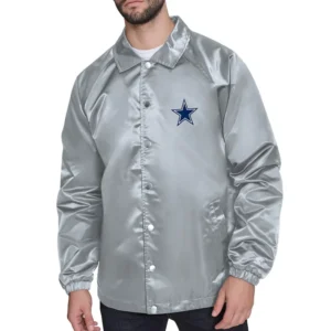 Home Game Dallas Cowboys Silver Satin Jacket