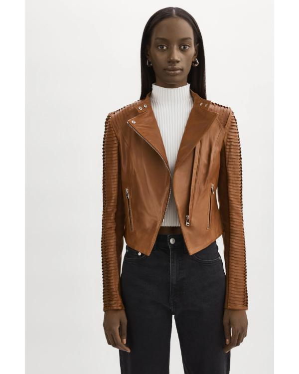 Jen Jacob Beyond The Gates Brown Leather Biker Jacket - Image 2