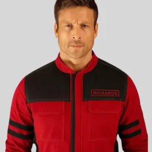 The Running Man Glen Powell Red Jacket