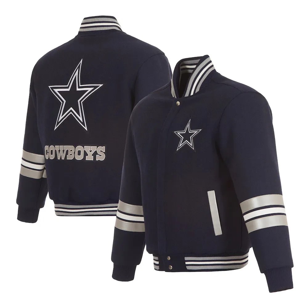 Striped Navy Dallas Cowboys Varsity Wool Jacket - Image 3