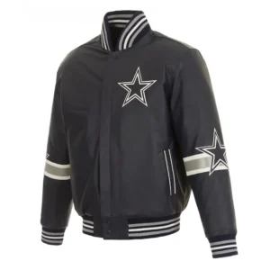 Striped Varsity Dallas Cowboys BlackLeather Jacket
