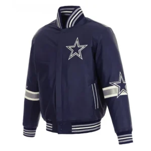 Striped Varsity Dallas Cowboys Navy Leather Jacket