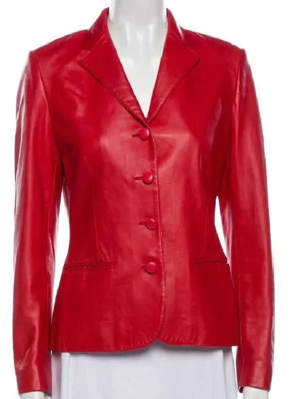 His and Hers Tessa Thompson Red Leather Blazer - Image 2