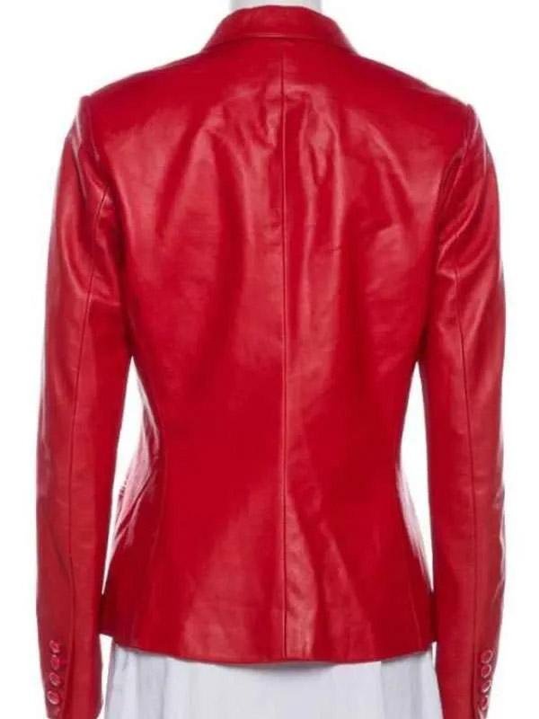 His and Hers Tessa Thompson Red Leather Blazer