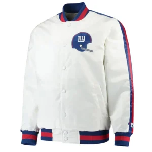 Throwback D-Line NY Giants White Varsity Satin Jacket