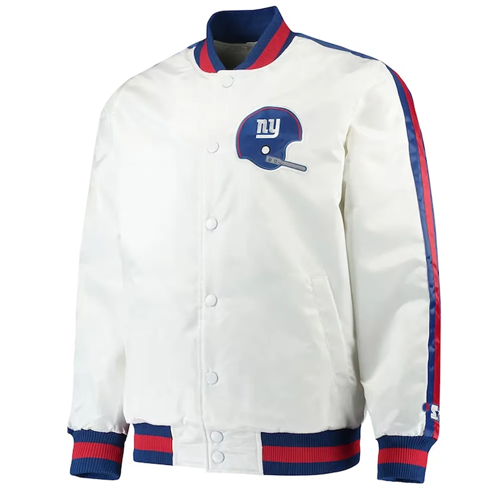 Throwback D-Line NY Giants White Varsity Satin Jacket