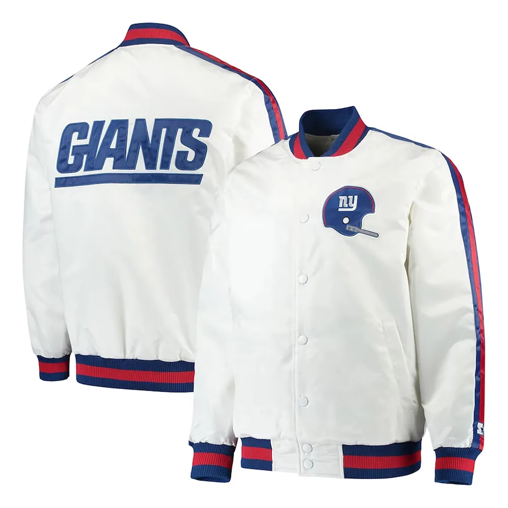 Throwback D-Line NY Giants White Varsity Satin Jacket