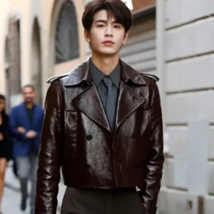 Zhang Linghe Gucci Cruise Brown Leather Jacket