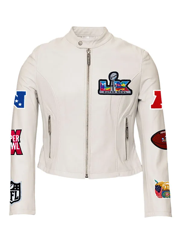 Super Bowl 2026 Womens Leather Moto Jacket - Image 3