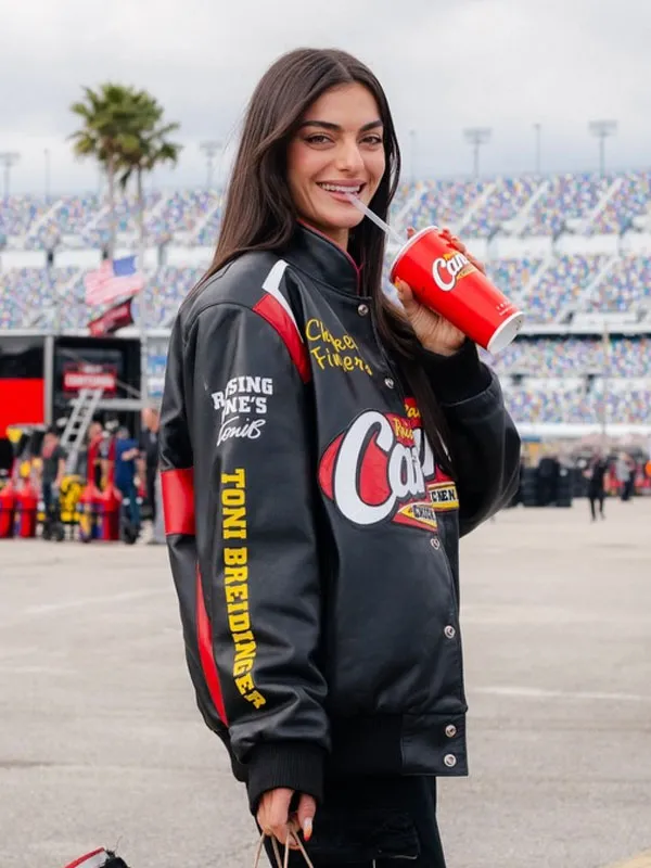 NASCAR Driver Toni Breidinger Canes Black Leather Jacket - Image 2