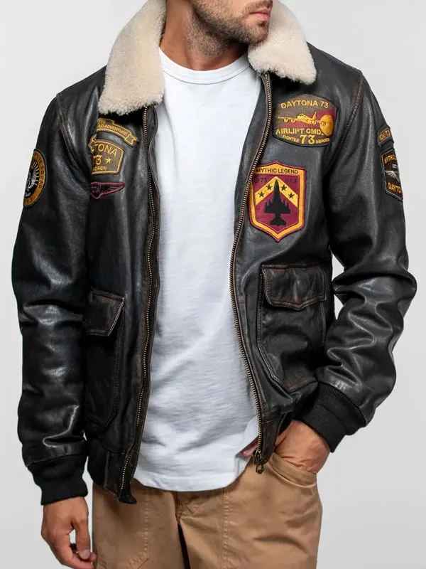 Daytona 73 Mock Aviator Leather Jacket