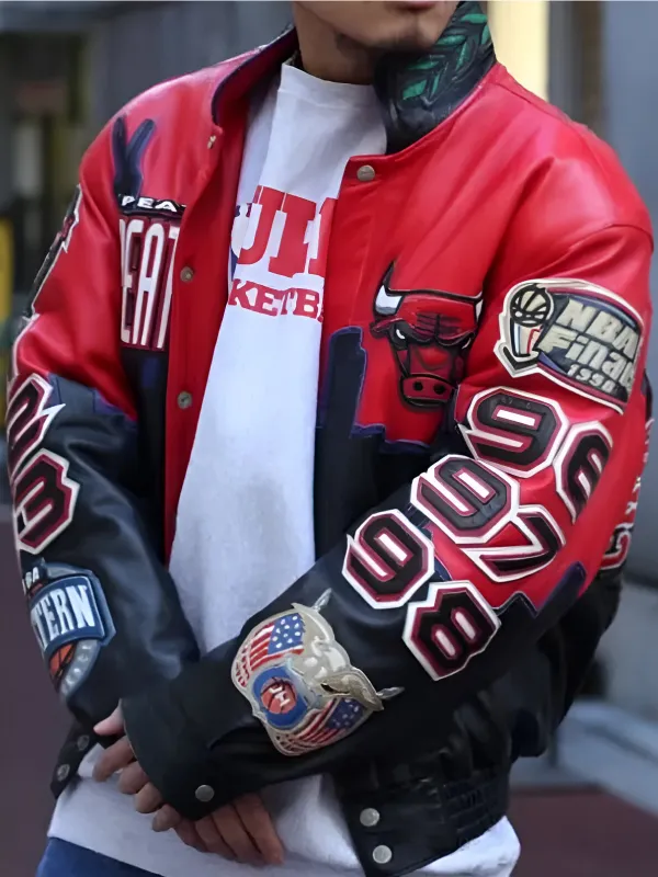 Jeff Three Peat Chicago Bulls Genuine Leather Jacket