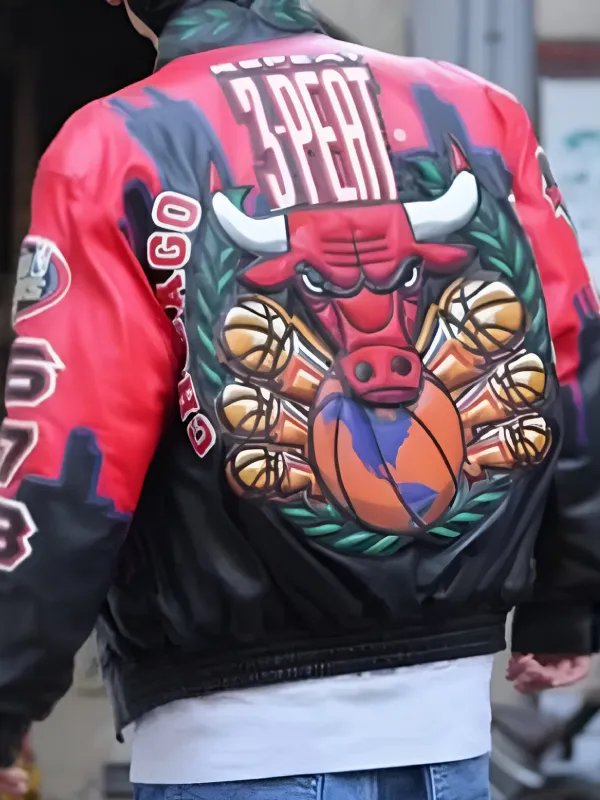 Jeff Three Peat Chicago Bulls Genuine Leather Jacket - Image 2