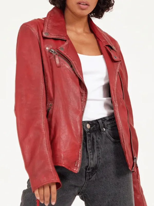 Rodeo Western Red Biker Leather Jacket