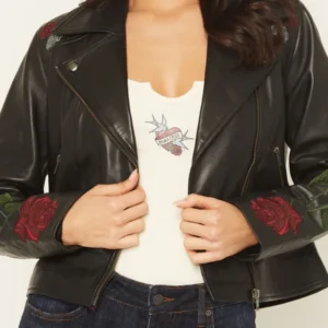 Rodeo Women Glenrose Floral Black Leather Jacket