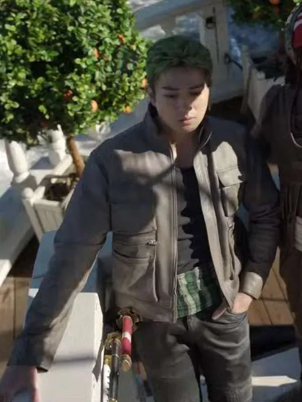 One Piece S02 Mackenyu Grey Leather Jacket - Image 2