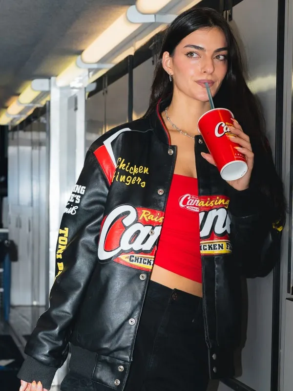 NASCAR Driver Toni Breidinger Canes Black Leather Jacket