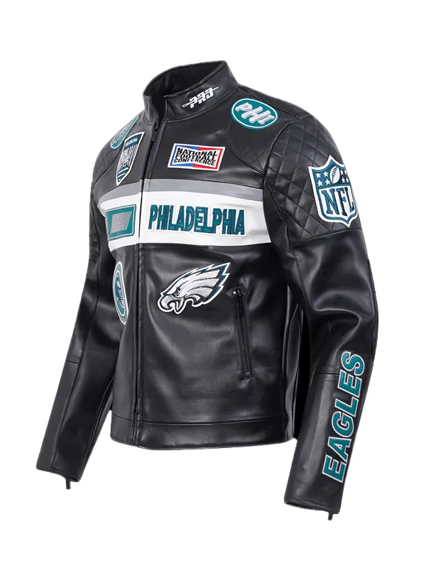 NFL Philadelphia Eagles Unisex Black Moto Jacket - Image 2