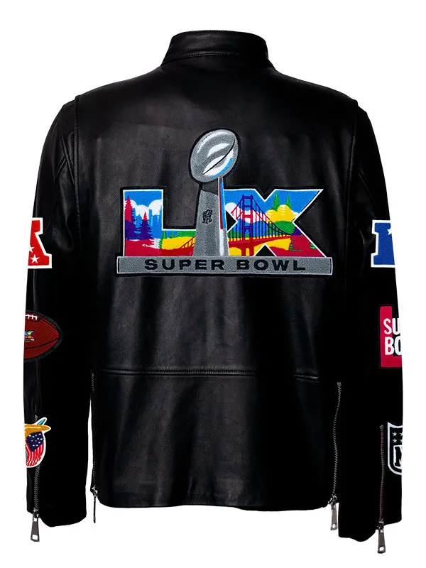 NFL Super Bowl 2026 Black Leather Jacket