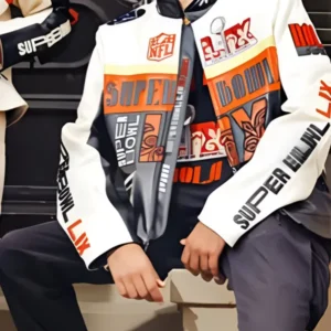 NFL Super Bowl LIX Men White Leather Jacket