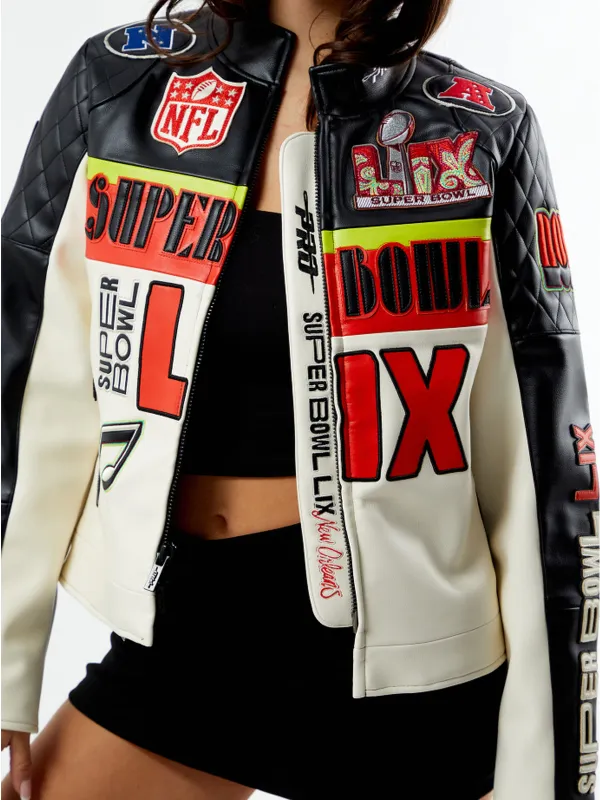 NFL Super Bowl LIX Women Moto Leather Jacket
