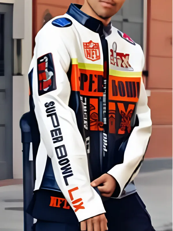 NFL Super Bowl LIX Men White Leather Jacket