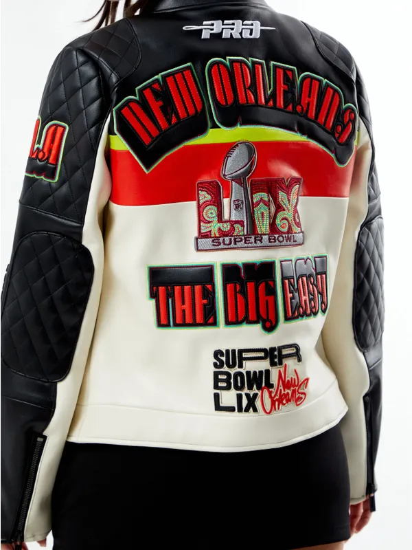 NFL Super Bowl LIX Women Moto Leather Jacket - Image 2