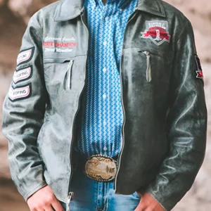 NHSRA Steer Wrestler Distressed Leather Jacket