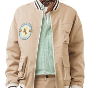 Rodeo Club Embroidered Beige Cotton Bomber Jacket